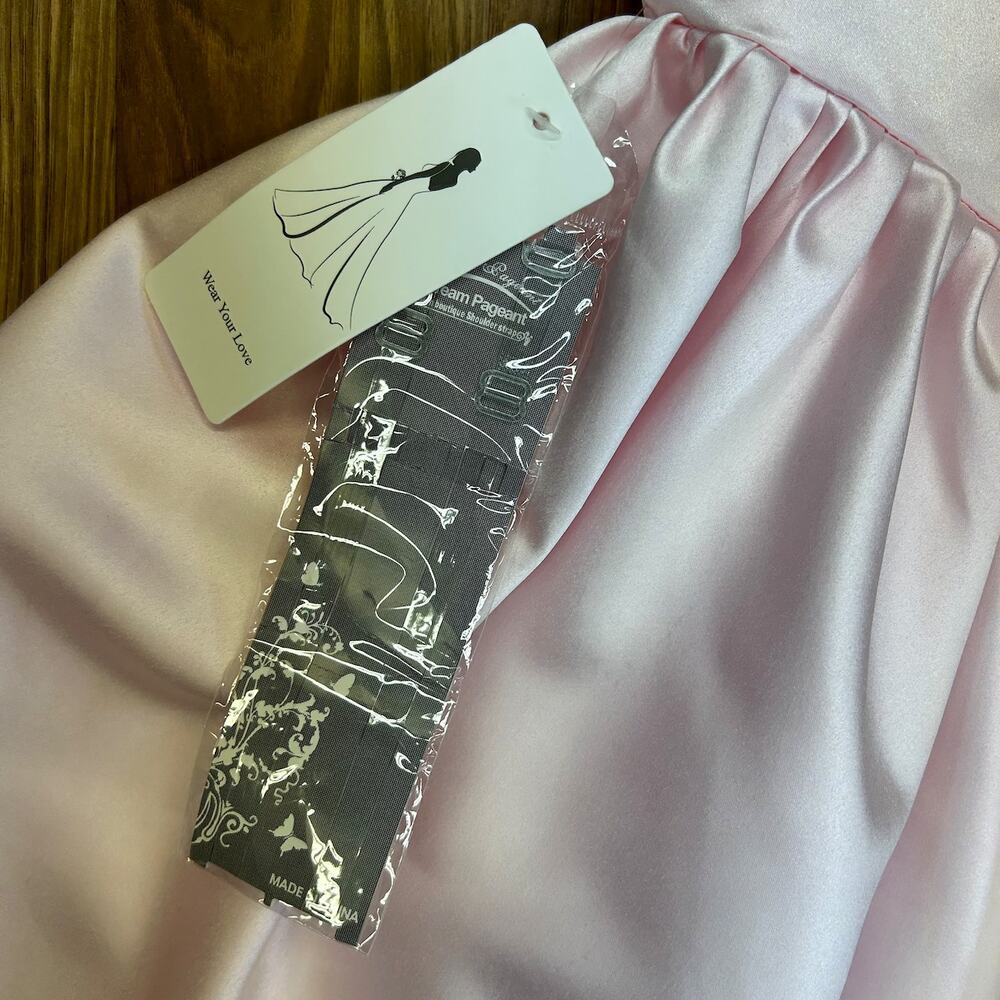 Soft Pink Satin Coquette Formal Dress Ruffle Bodice Dramatic Oversized Bow Train - Picture 12 of 12